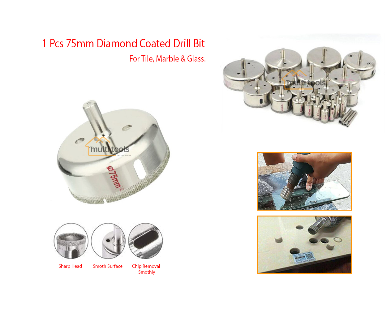75 mm Diamond Coated Drill Bit Hole Saw Cutter For Glass Tile Ceramic